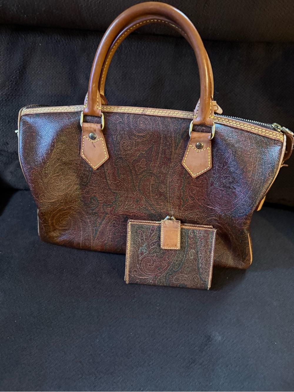 Etro Brown Paisley Leather-Trim Satchel with Wallet